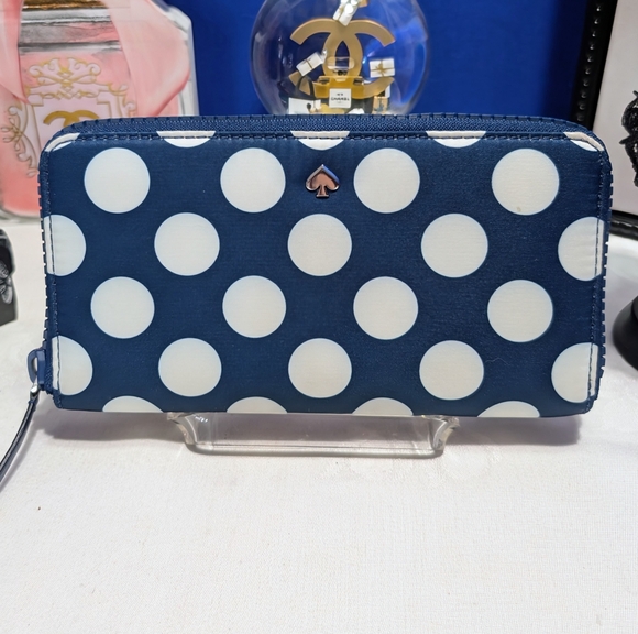 *Kate Spade Joe Large Continental Polka Dot Wallet - Navy And White - Picture 2 of 16